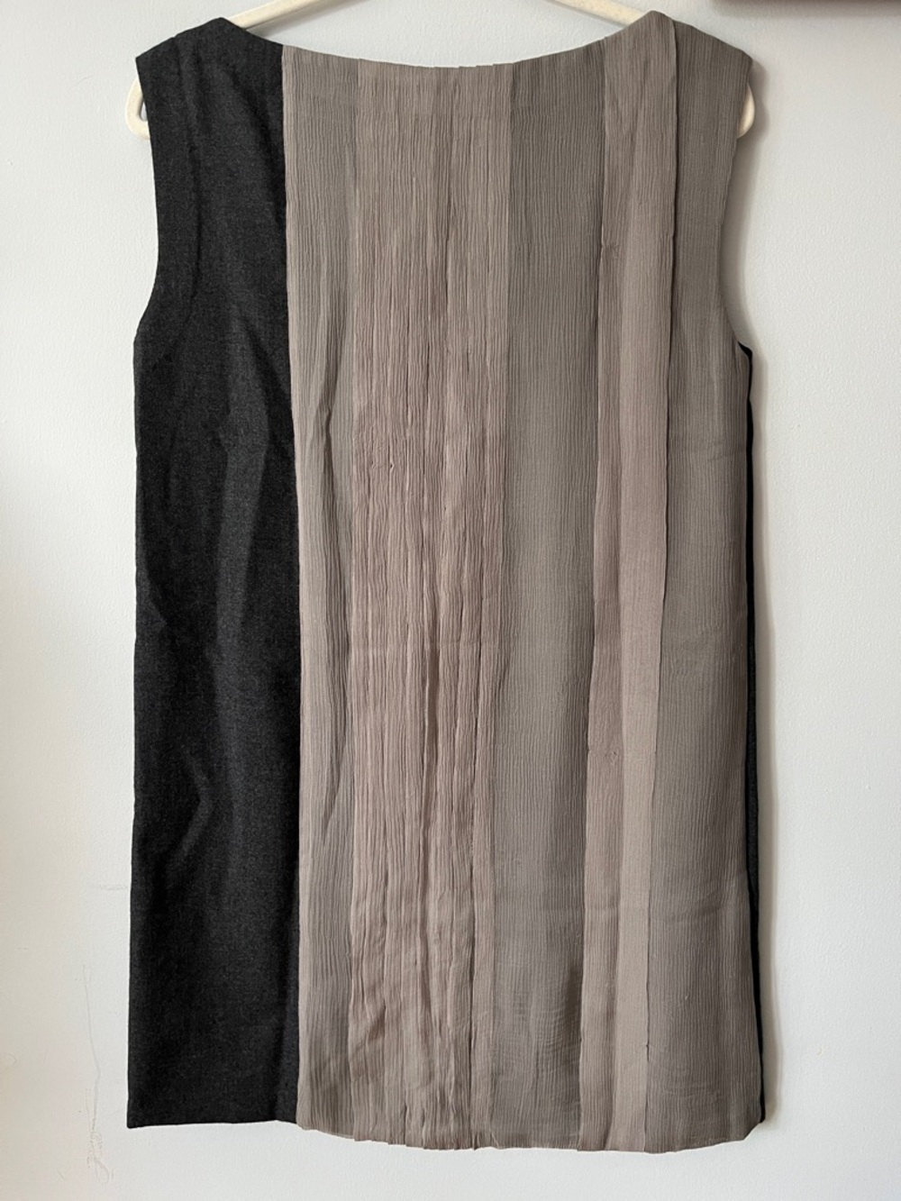 Preppy architectural shapeless 100% wool shift casual midi sleeveless dress